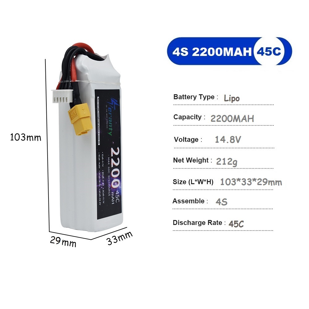 4S LiPo Batterij 14.8V 1500mah - Drone Battery 4S recensie en prijs